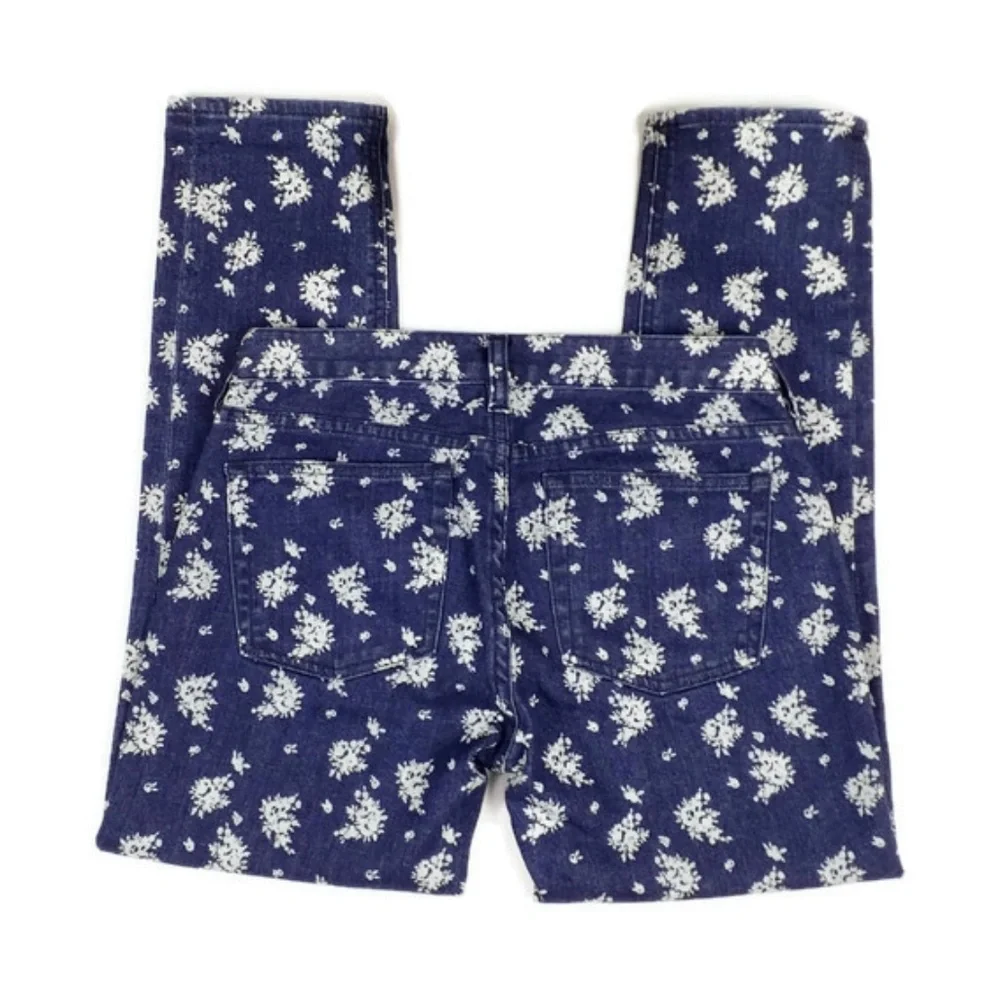 J. Crew Matchstick Indigo Floral Print Cropped Skinny Jeans Womens 27